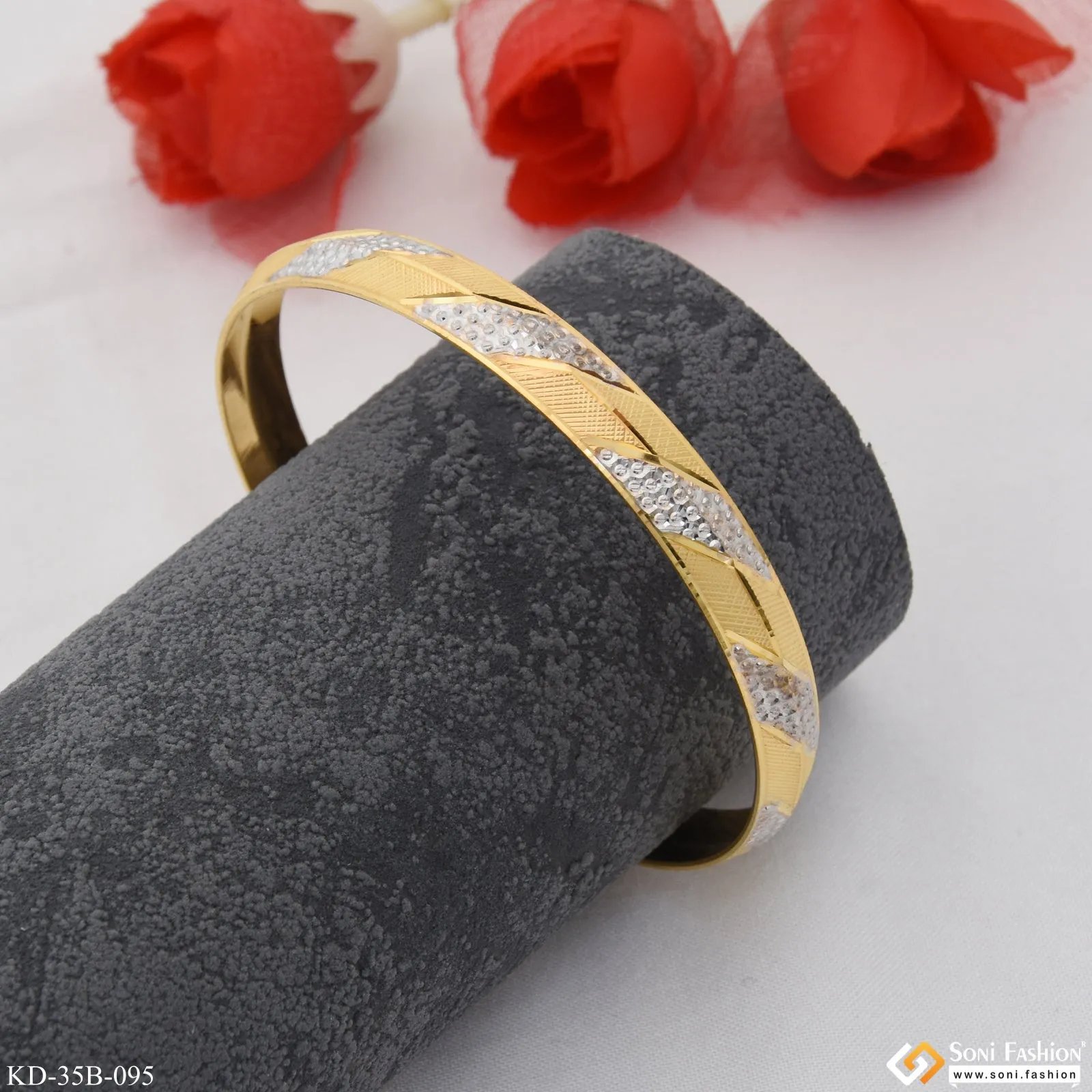 1 Gram Gold Plated Dainty Design Best Quality Punjabi Kada for Men - Style B095