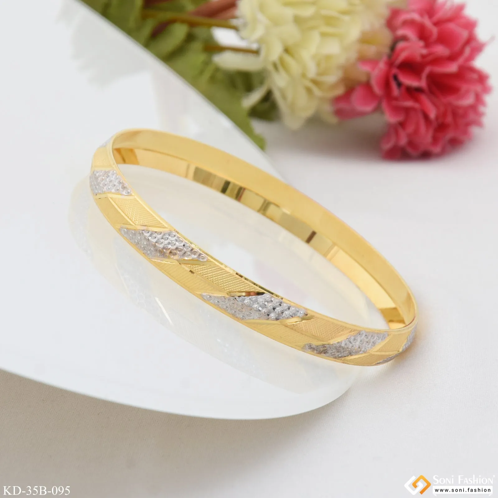 1 Gram Gold Plated Dainty Design Best Quality Punjabi Kada for Men - Style B095