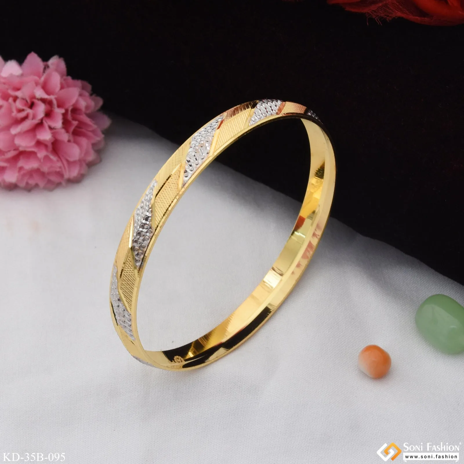 1 Gram Gold Plated Dainty Design Best Quality Punjabi Kada for Men - Style B095