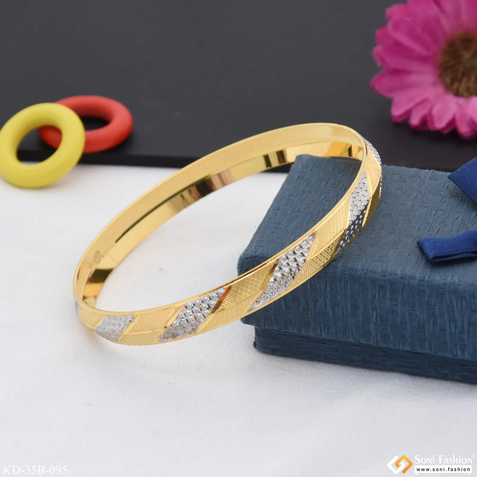 1 Gram Gold Plated Dainty Design Best Quality Punjabi Kada for Men - Style B095