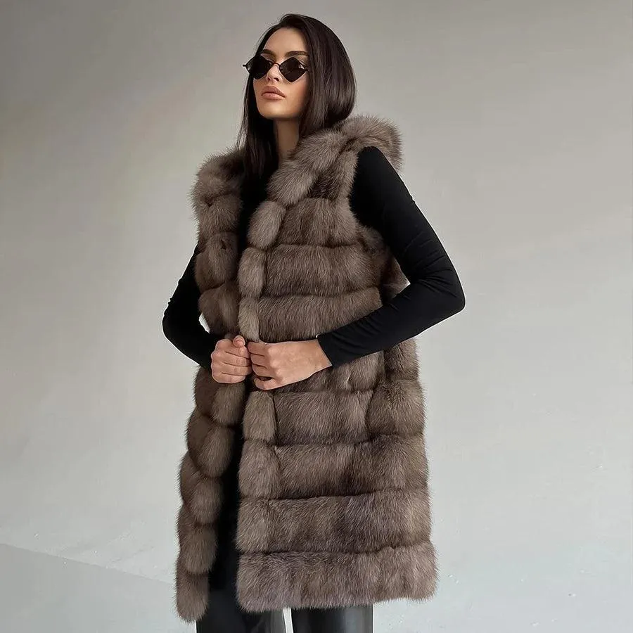 2024 Women's Luxury Fox Fur Vest – Mid-Long Waistcoat Jacket, Best-Selling Winter Fashion