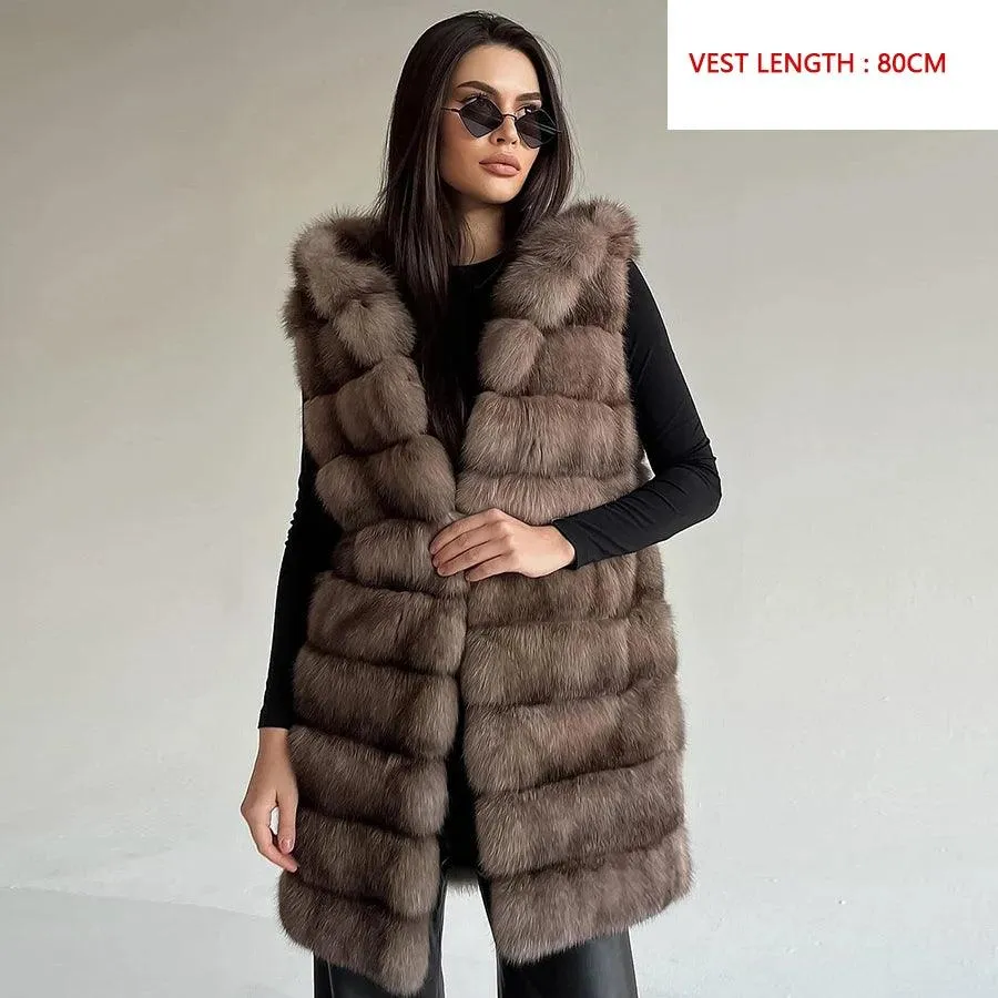 2024 Women's Luxury Fox Fur Vest – Mid-Long Waistcoat Jacket, Best-Selling Winter Fashion