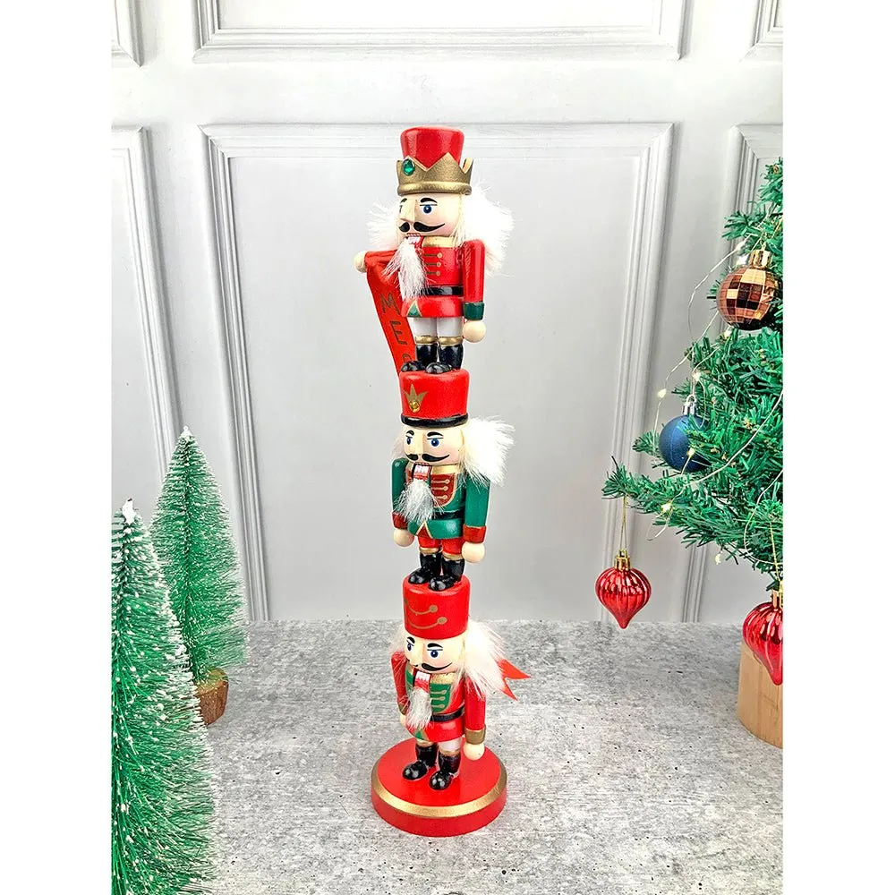 3 Tier Stacked Wooden Nutcracker Christmas Table Décor