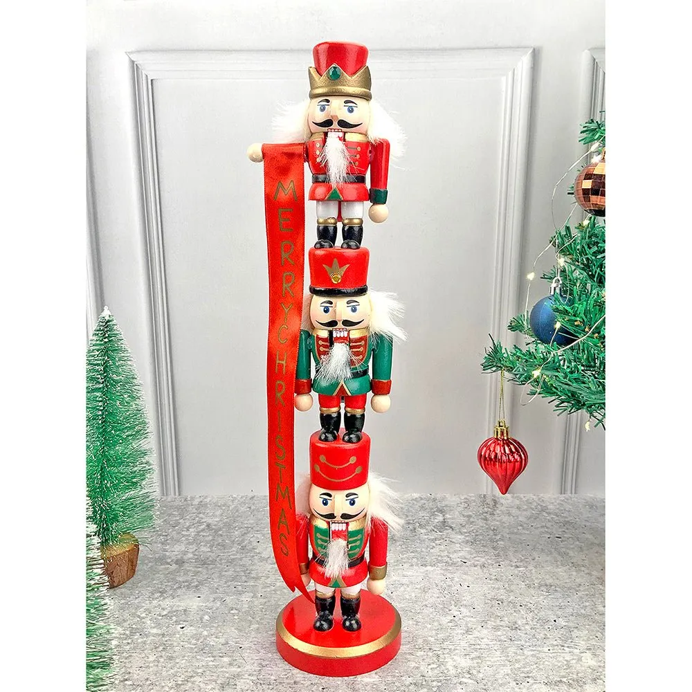 3 Tier Stacked Wooden Nutcracker Christmas Table Décor