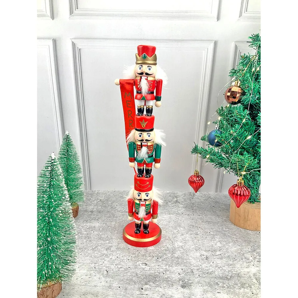 3 Tier Stacked Wooden Nutcracker Christmas Table Décor