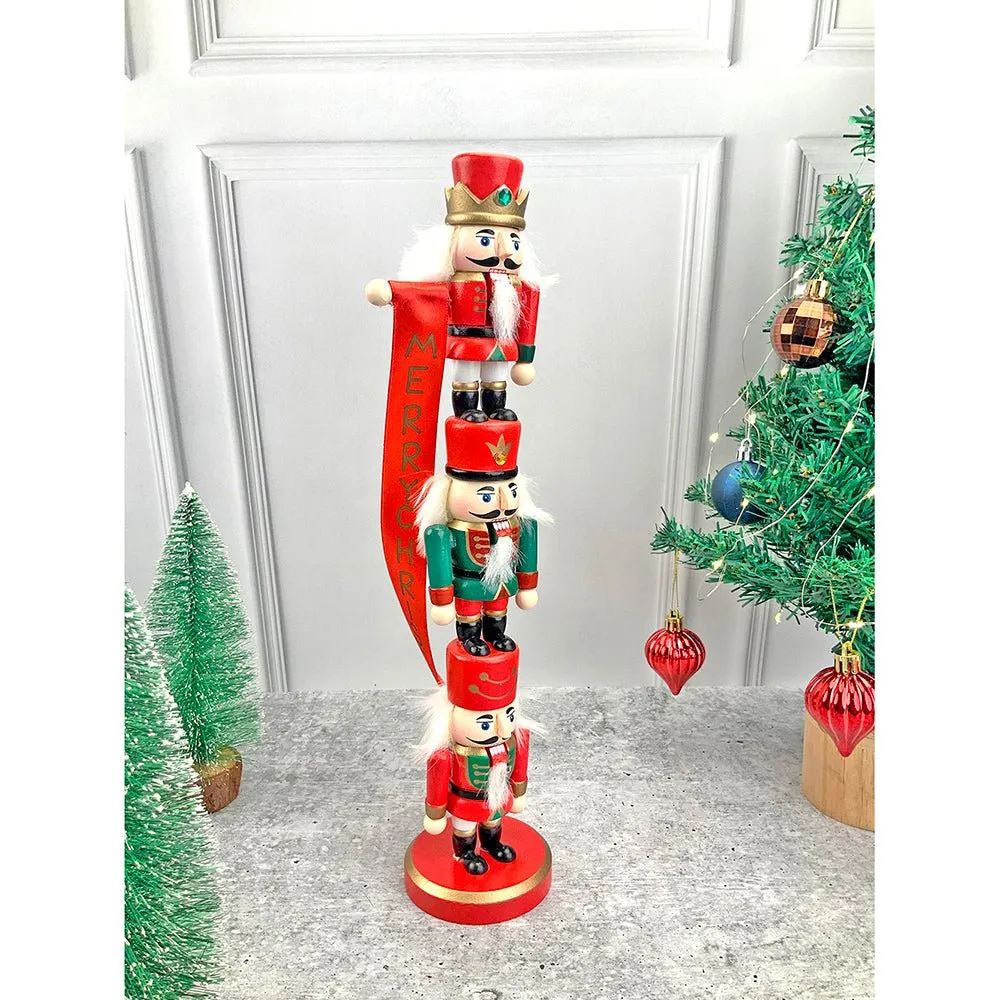 3 Tier Stacked Wooden Nutcracker Christmas Table Décor
