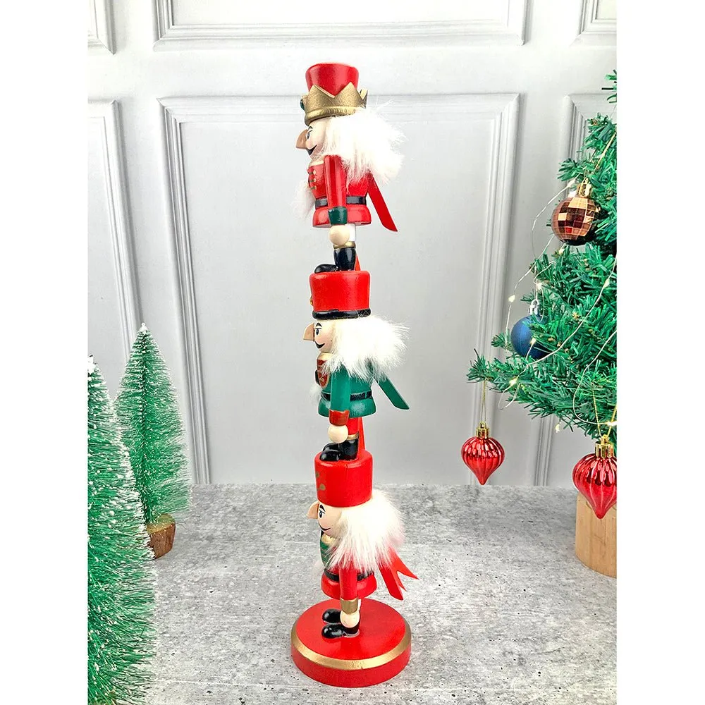 3 Tier Stacked Wooden Nutcracker Christmas Table Décor
