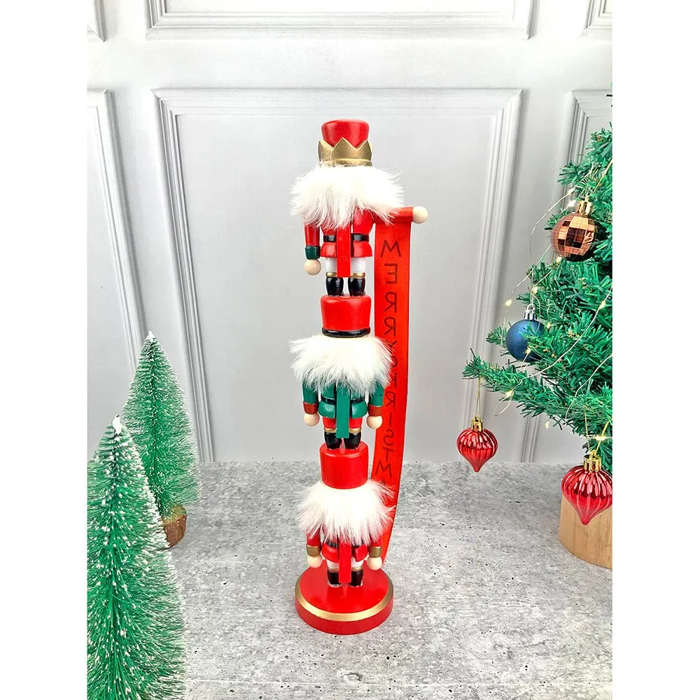 3 Tier Stacked Wooden Nutcracker Christmas Table Décor
