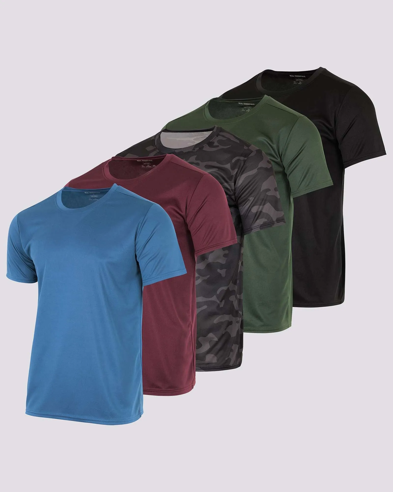 5 Pack: Men’s Mesh Short Sleeve Crew Active T-Shirt