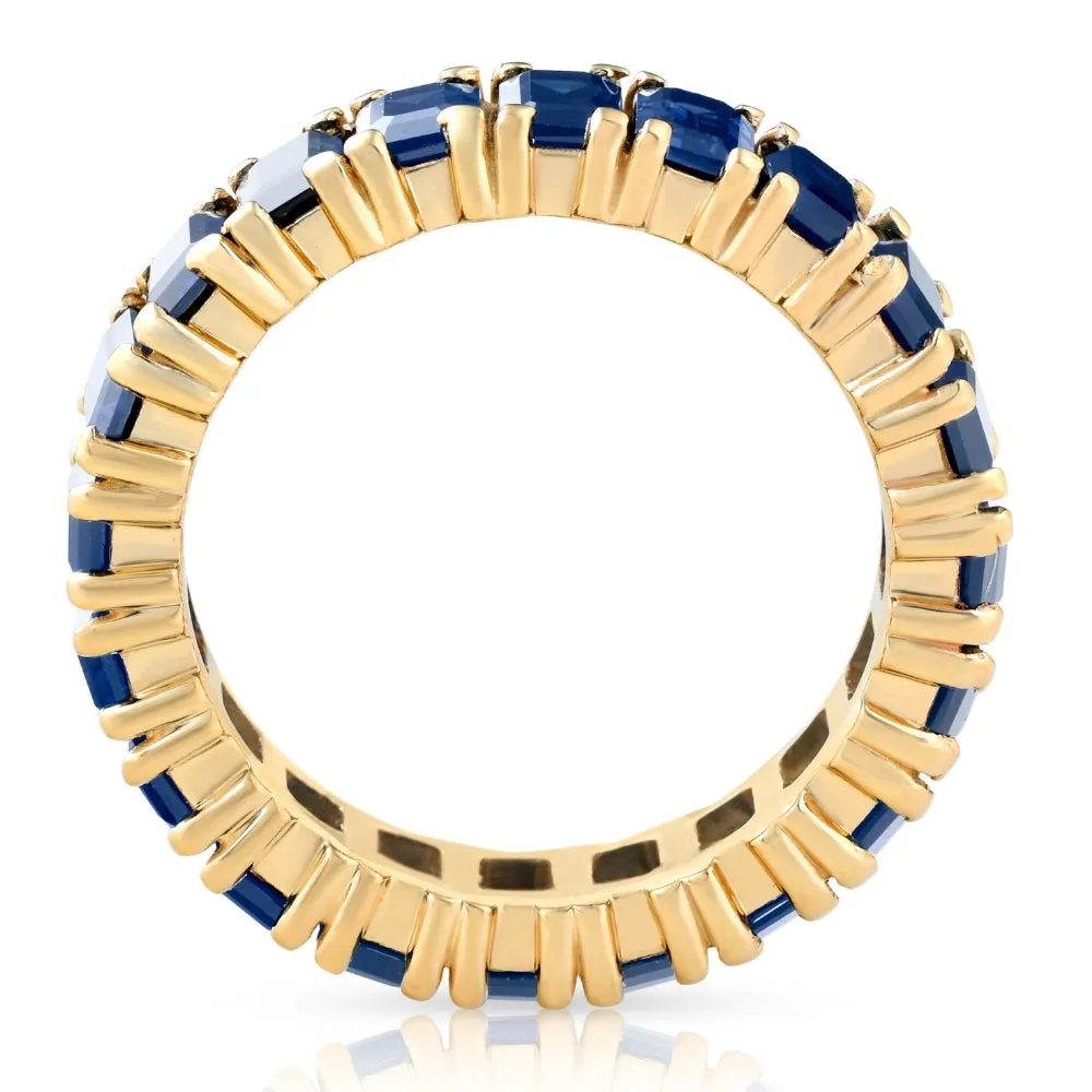 5X3mm Imitation Blue Sapphire Emerald Cut Eternity Ring Solid 10k Yellow Gold
