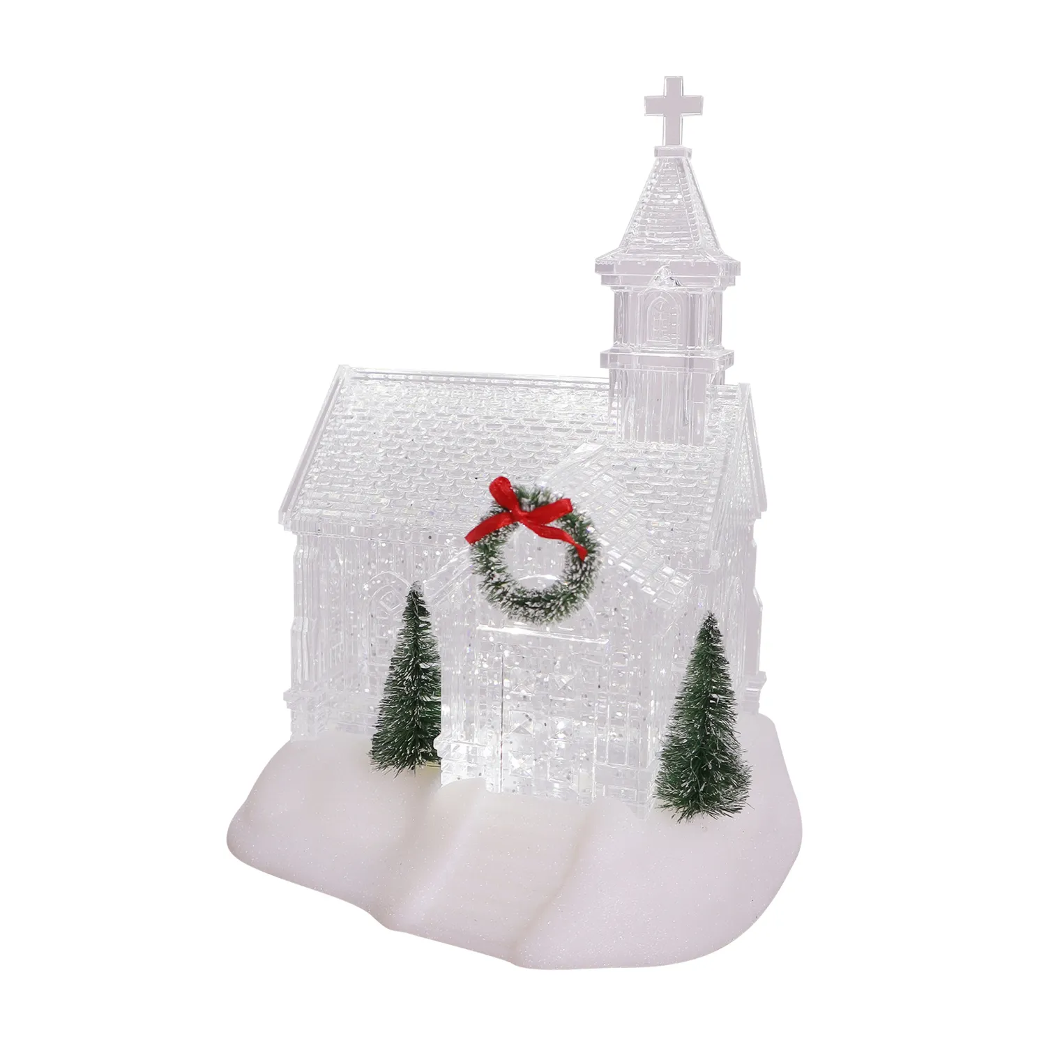 9.5" Ivory Christmas Village Lighted Glitter Church