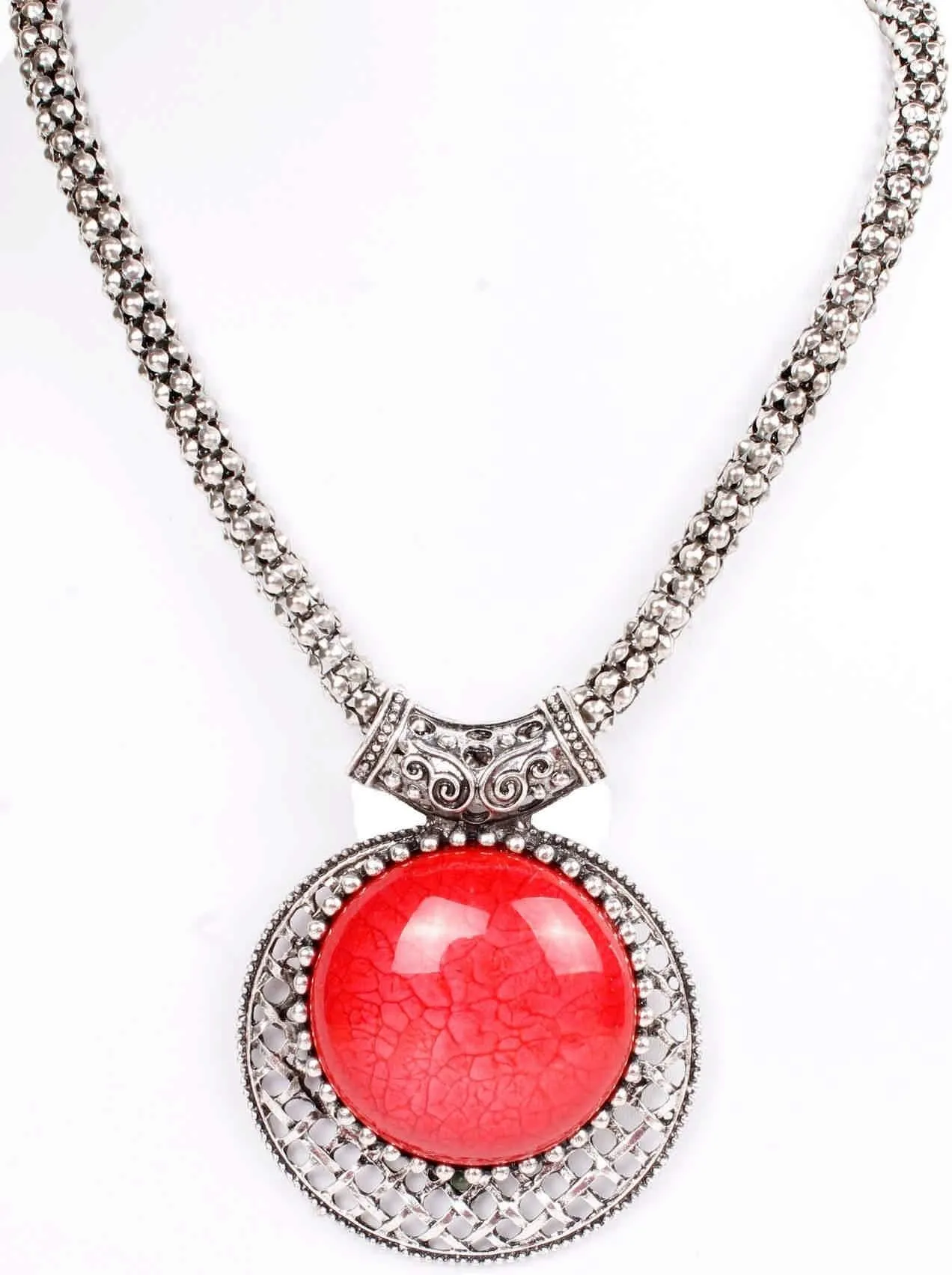 Big Agate Stones Design Imitation Fashion Metal Pendant with Long Chain For Girls