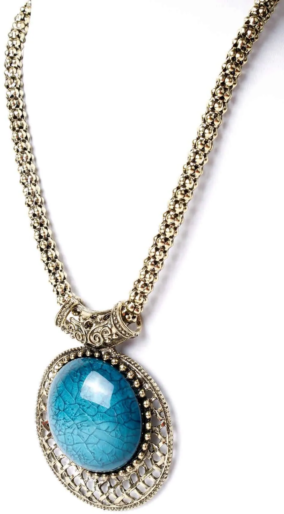 Big Agate Stones Design Imitation Fashion Metal Pendant with Long Chain For Girls