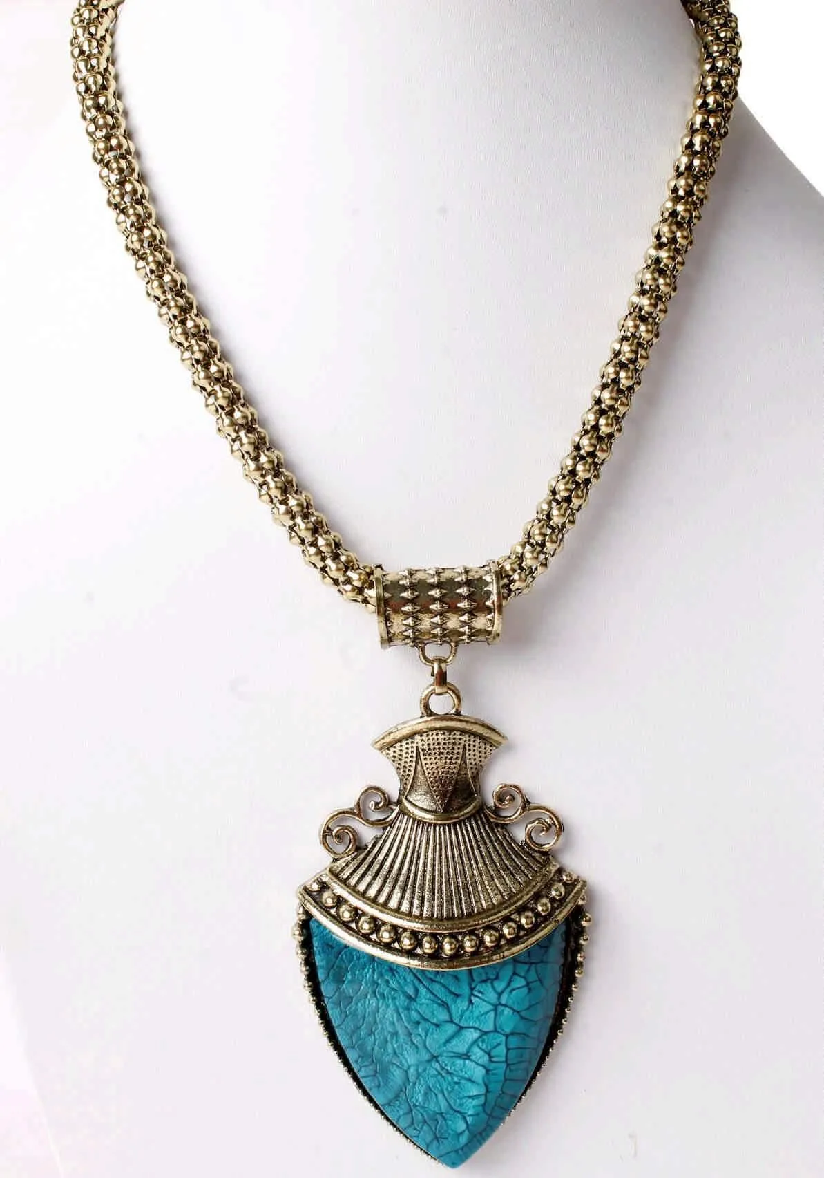 Big Agate Stones Design Imitation Fashion Metal Pendant with Long Chain For Girls