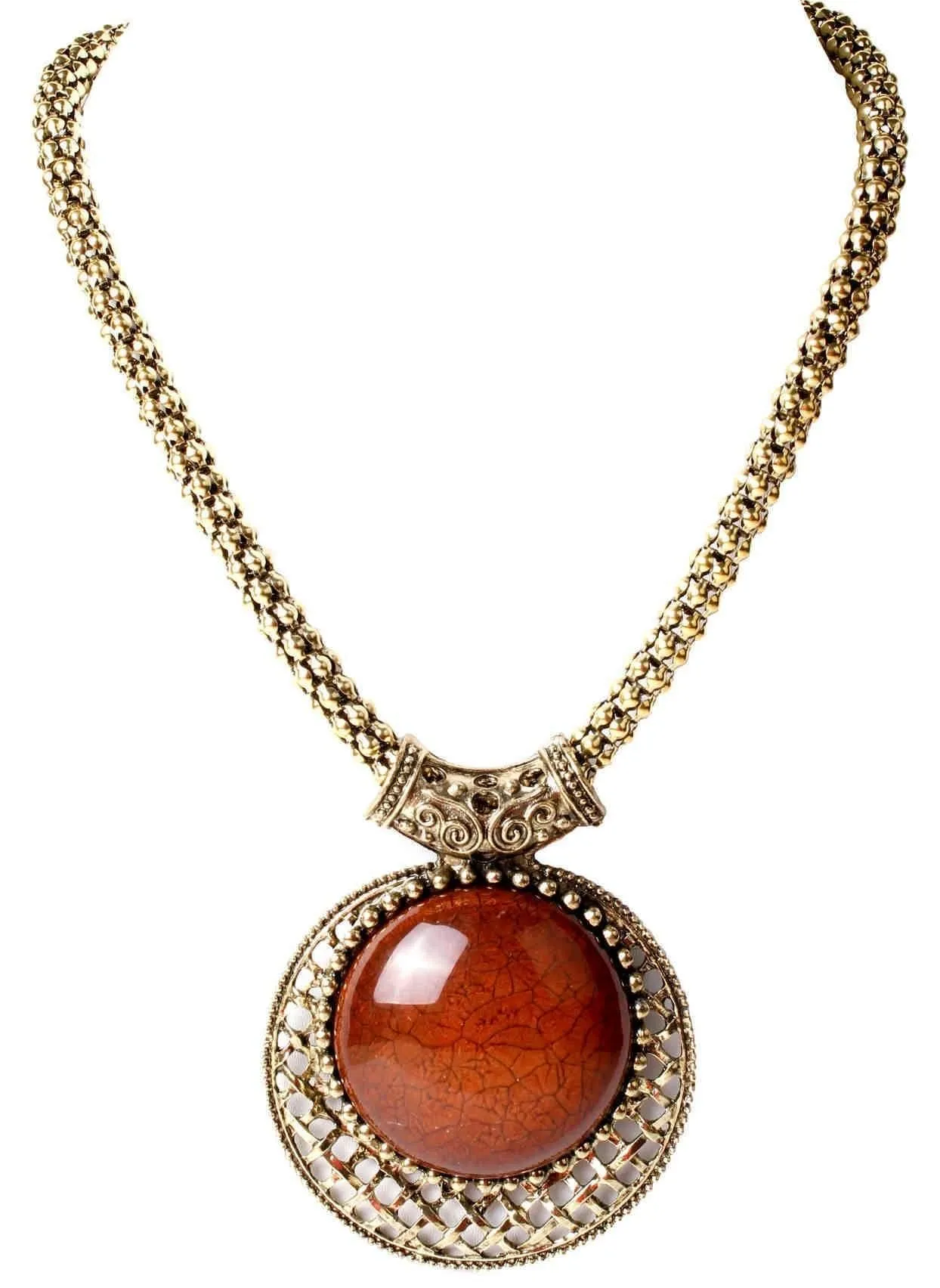 Big Agate Stones Design Imitation Fashion Metal Pendant with Long Chain For Girls