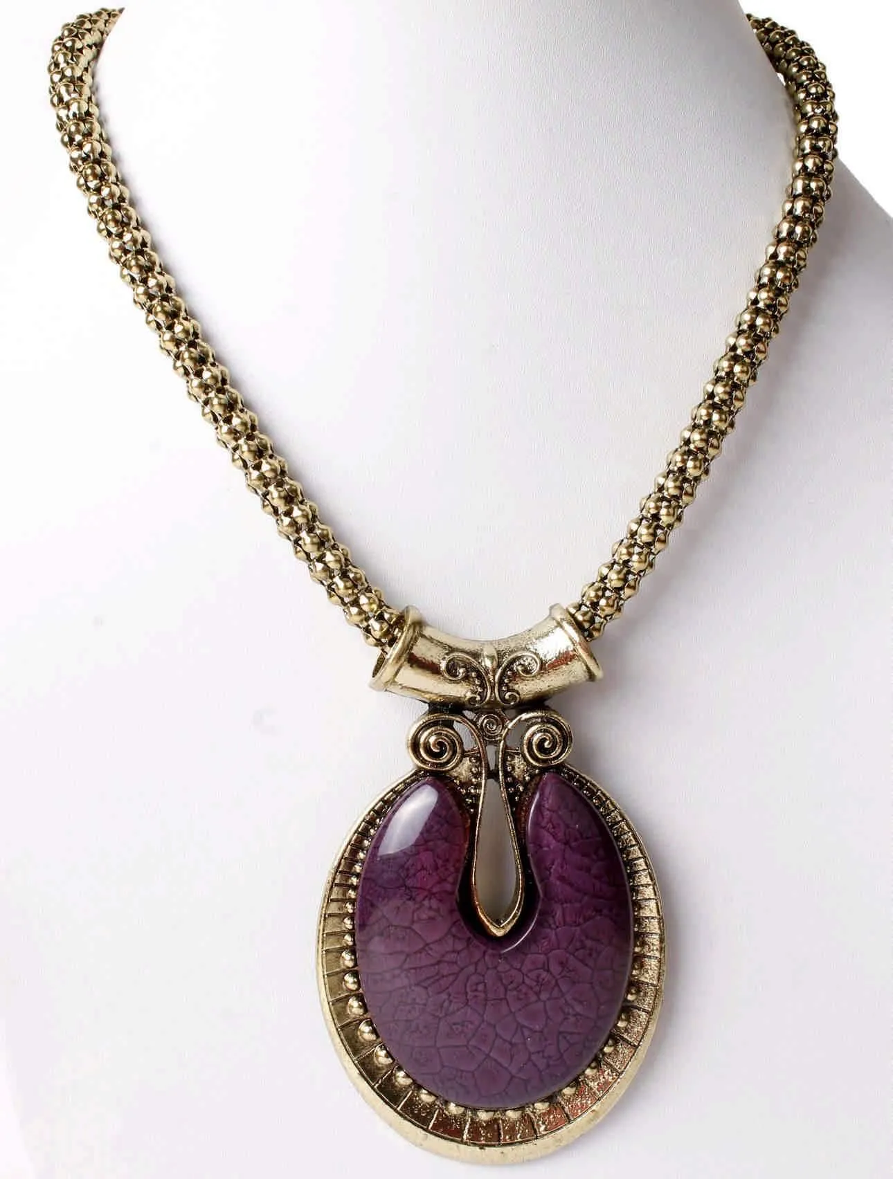 Big Agate Stones Design Imitation Fashion Metal Pendant with Long Chain For Girls