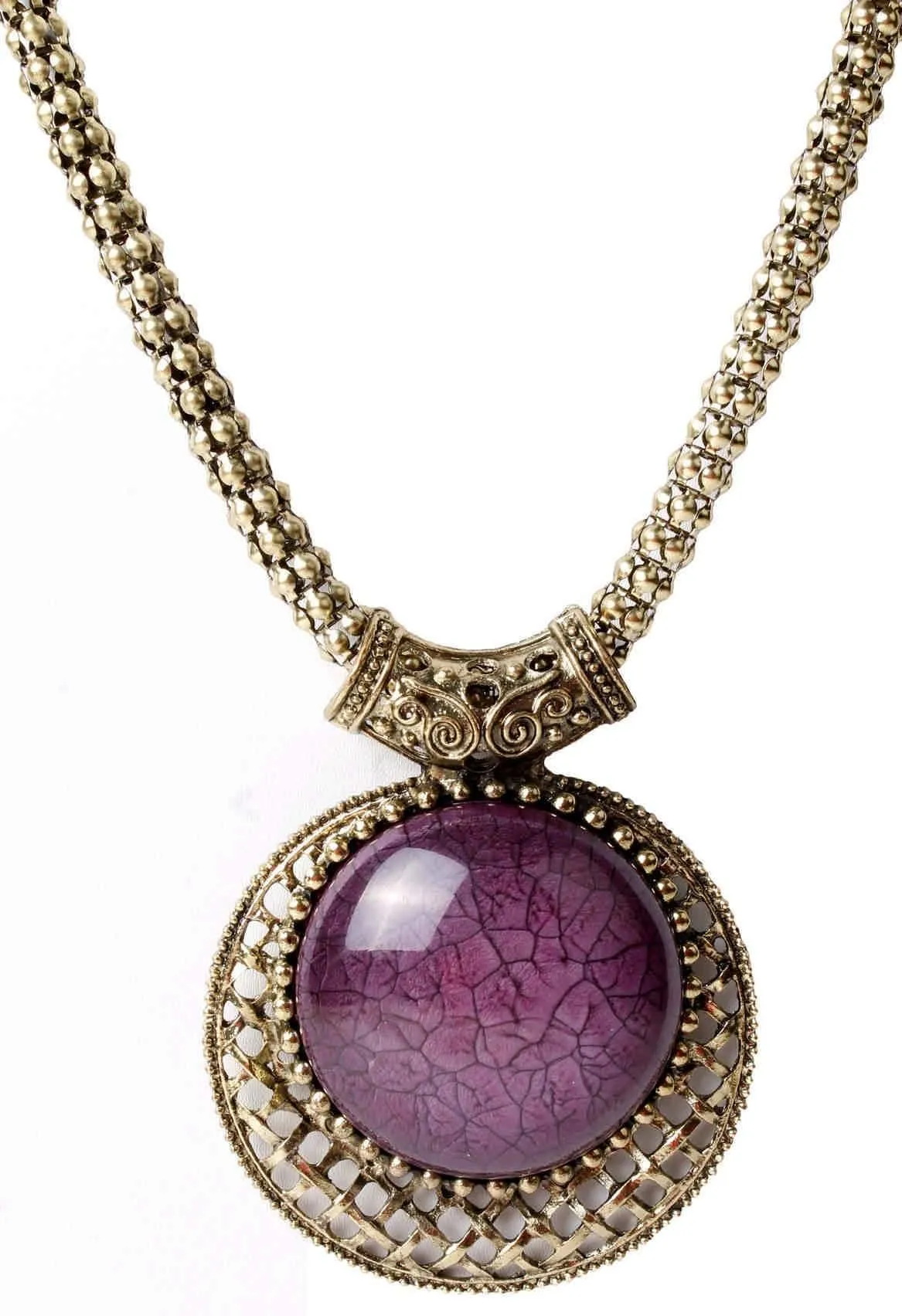 Big Agate Stones Design Imitation Fashion Metal Pendant with Long Chain For Girls