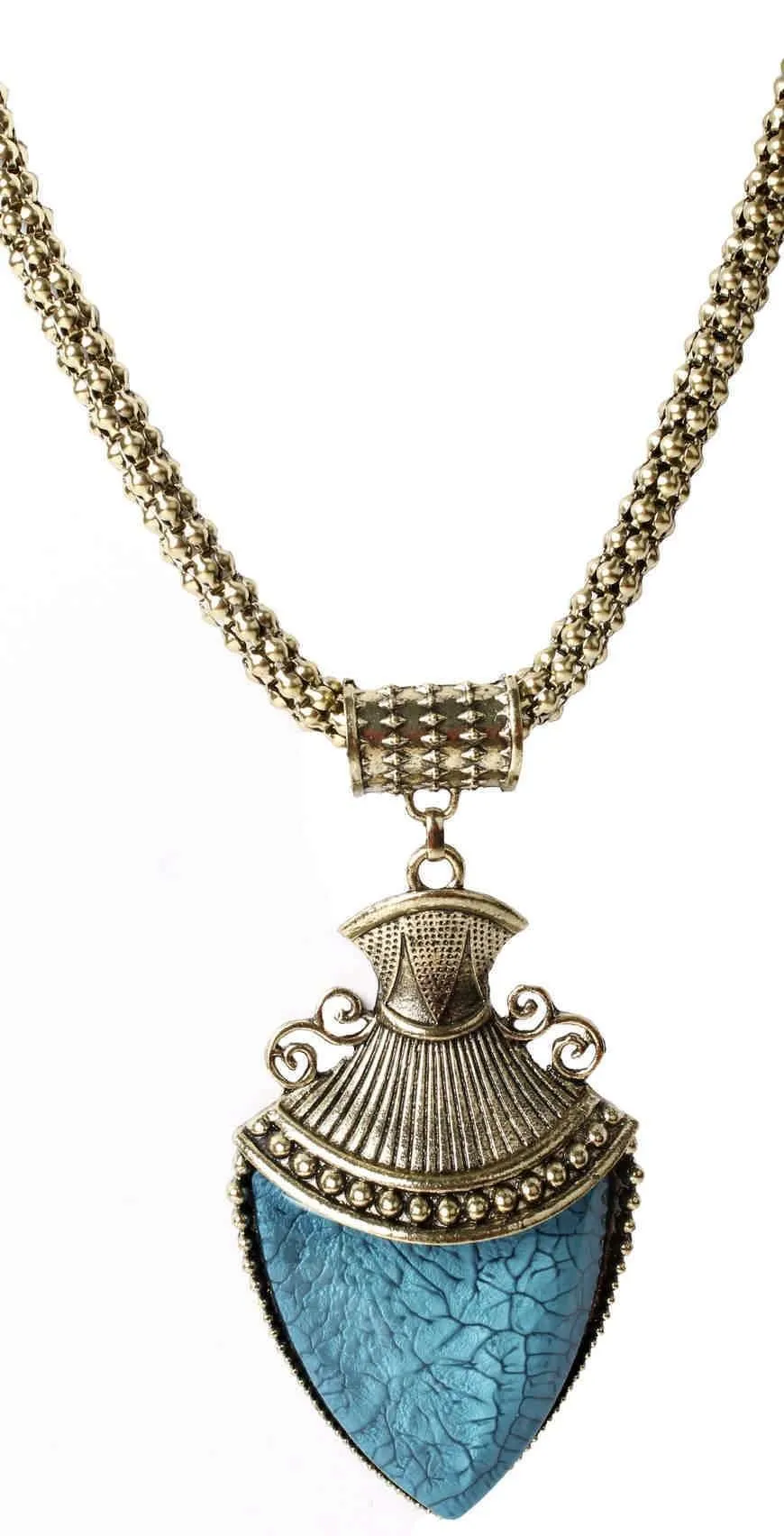 Big Agate Stones Design Imitation Fashion Metal Pendant with Long Chain For Girls