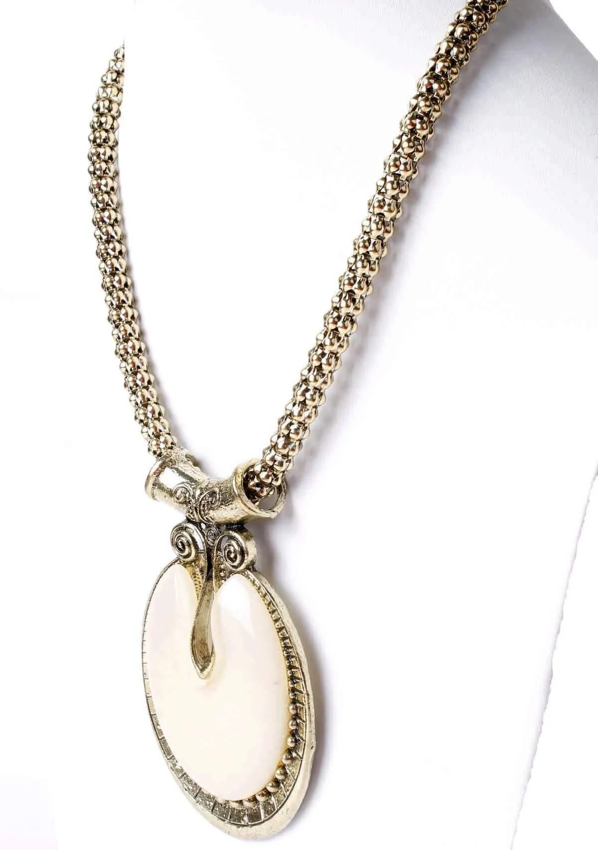 Big Agate Stones Design Imitation Fashion Metal Pendant with Long Chain For Girls