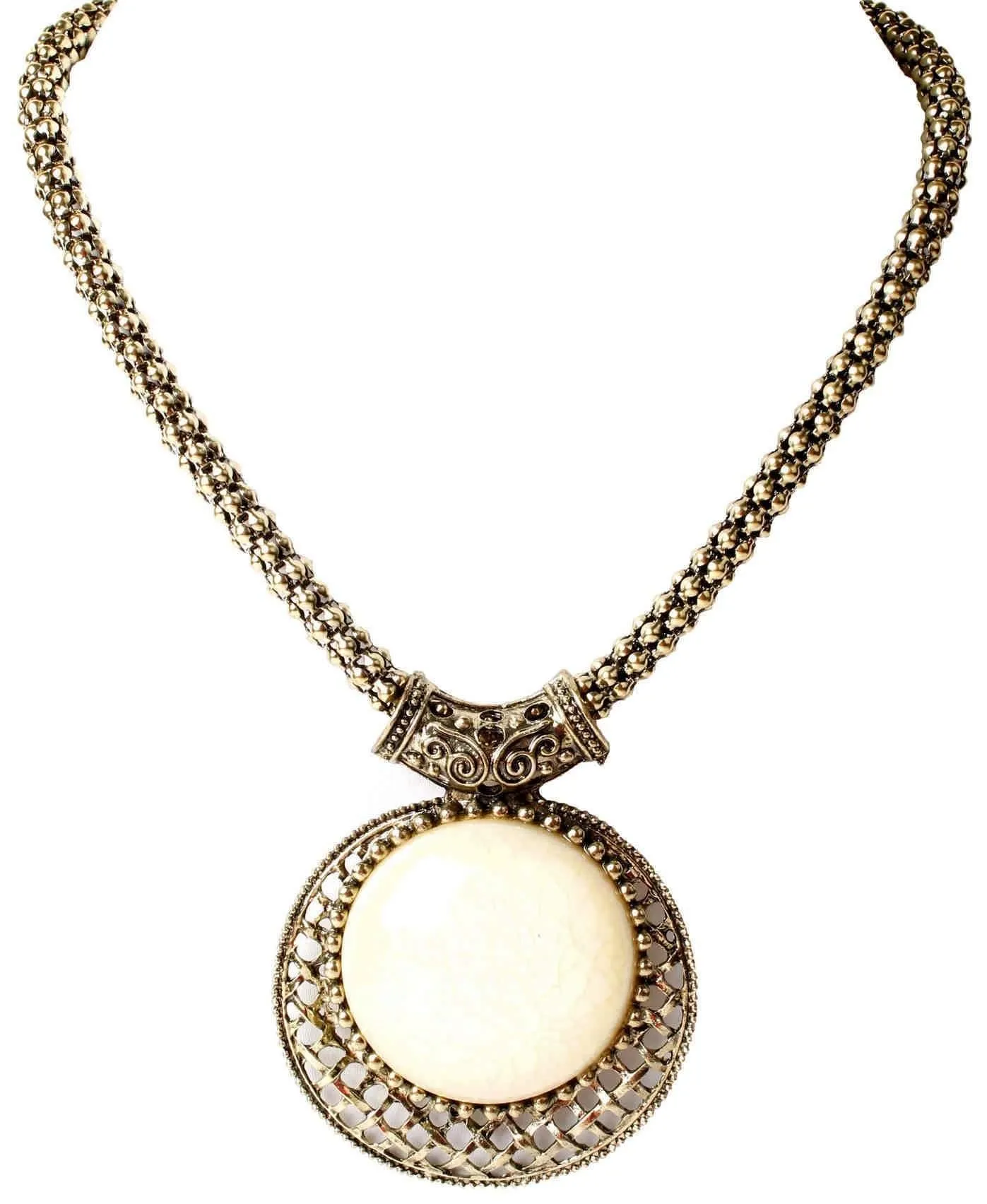 Big Agate Stones Design Imitation Fashion Metal Pendant with Long Chain For Girls