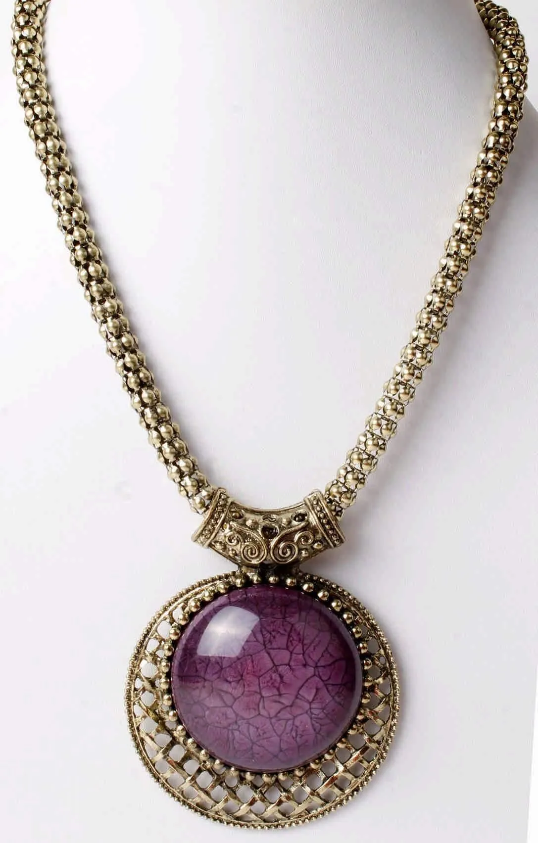 Big Agate Stones Design Imitation Fashion Metal Pendant with Long Chain For Girls