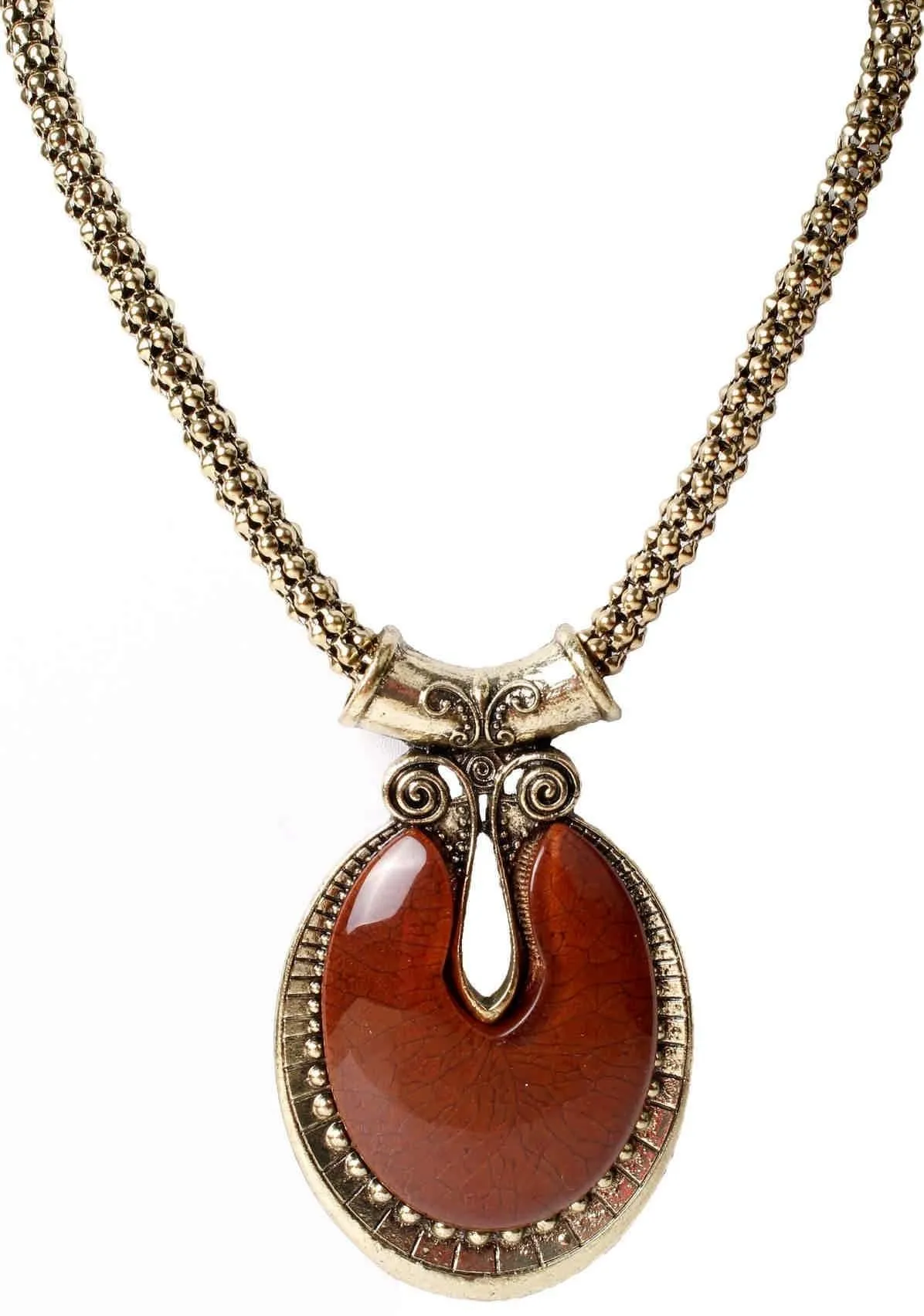 Big Agate Stones Design Imitation Fashion Metal Pendant with Long Chain For Girls