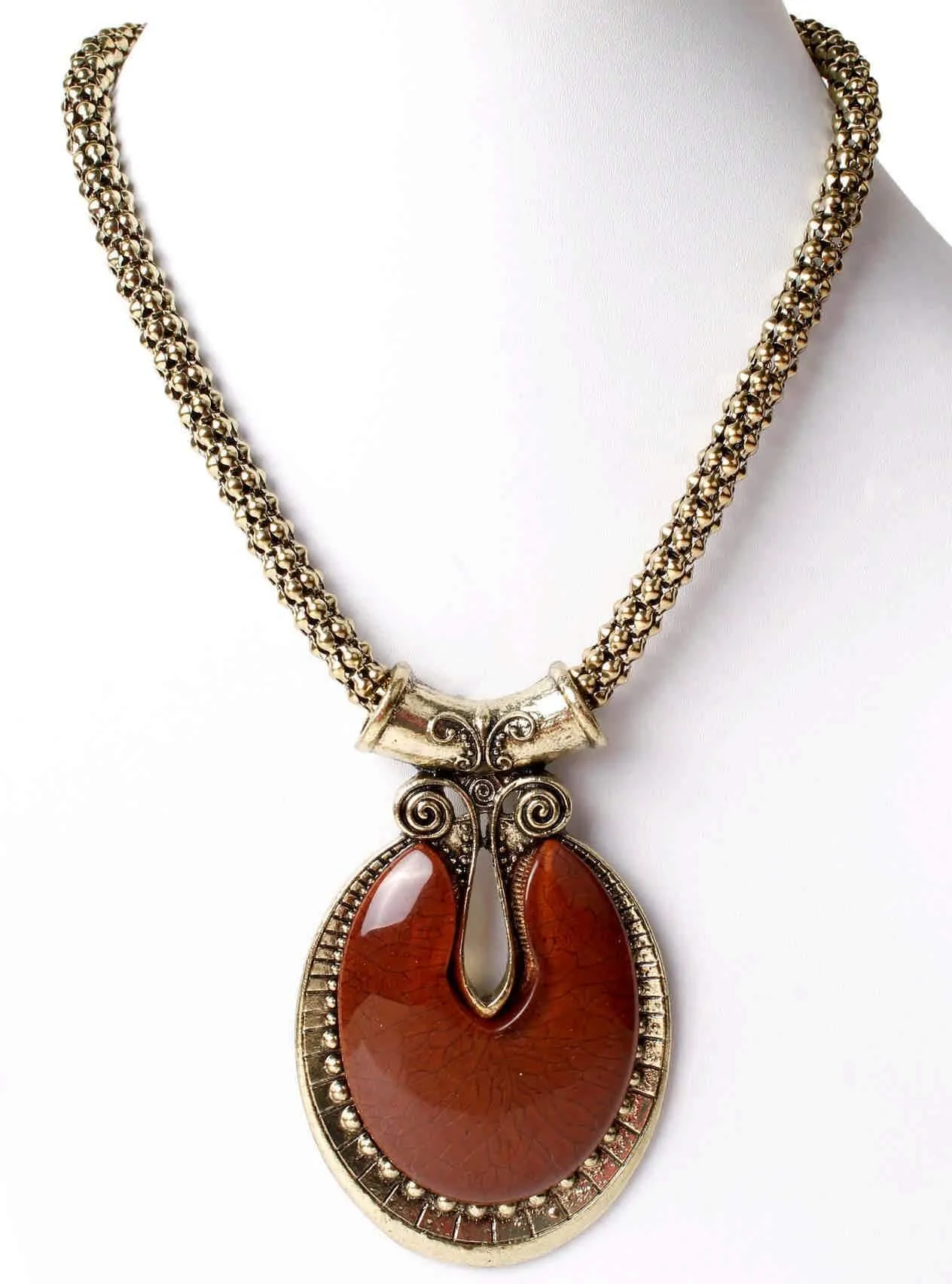 Big Agate Stones Design Imitation Fashion Metal Pendant with Long Chain For Girls