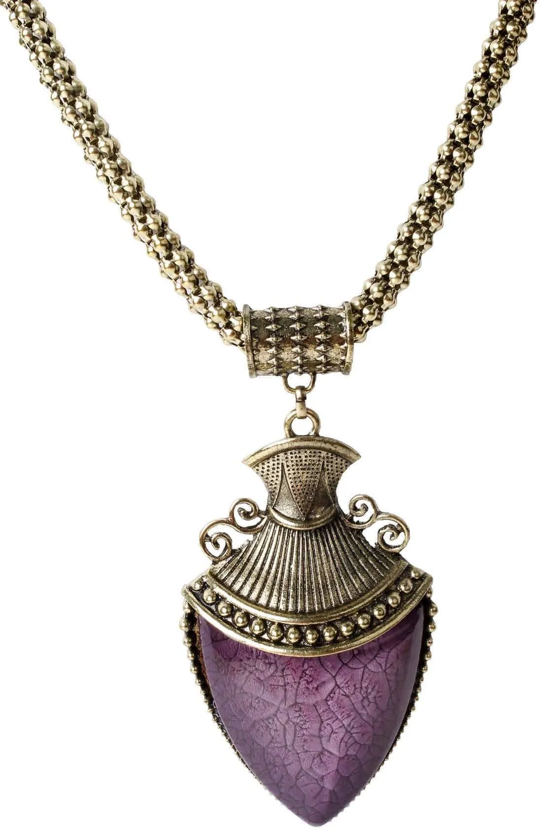 Big Agate Stones Design Imitation Fashion Metal Pendant with Long Chain For Girls