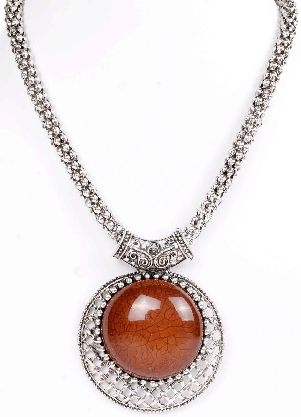 Big Agate Stones Design Imitation Fashion Metal Pendant with Long Chain For Girls