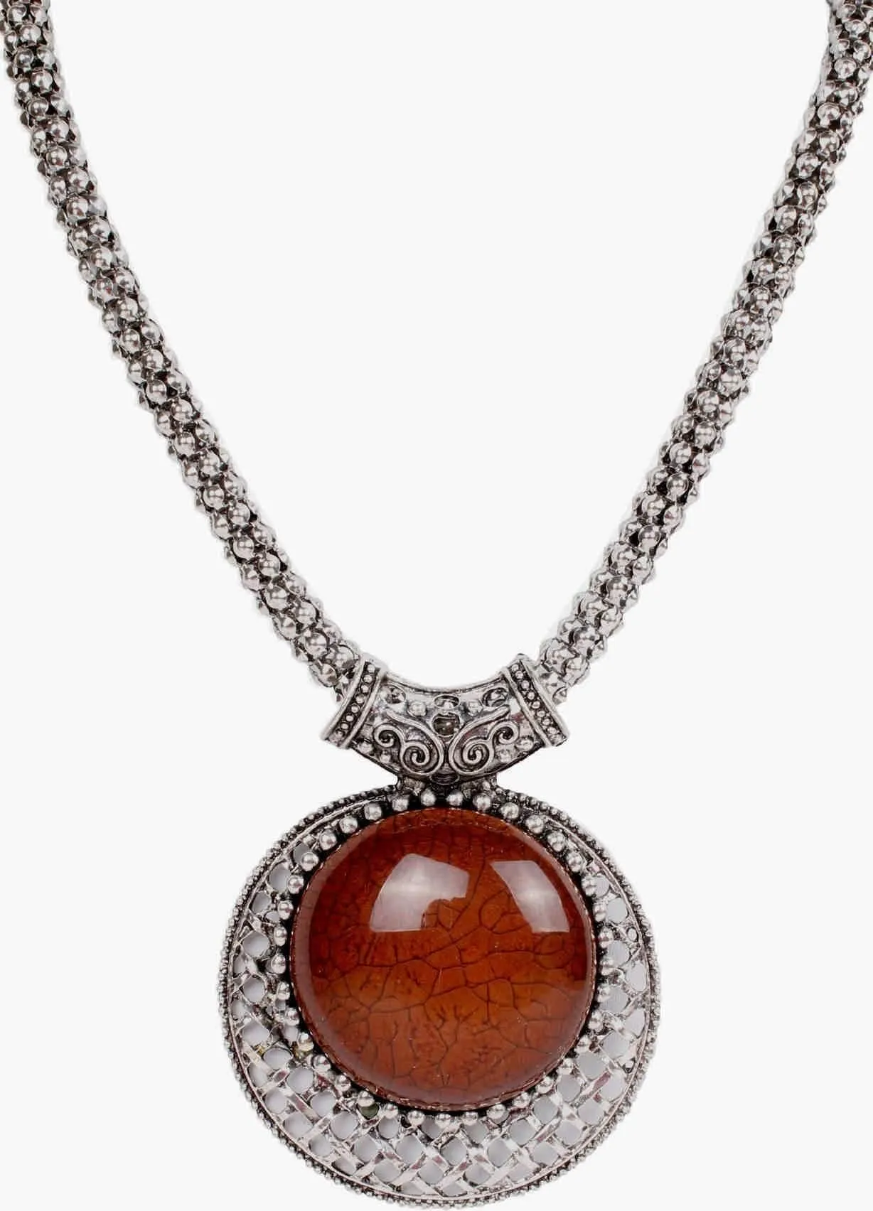 Big Agate Stones Design Imitation Fashion Metal Pendant with Long Chain For Girls