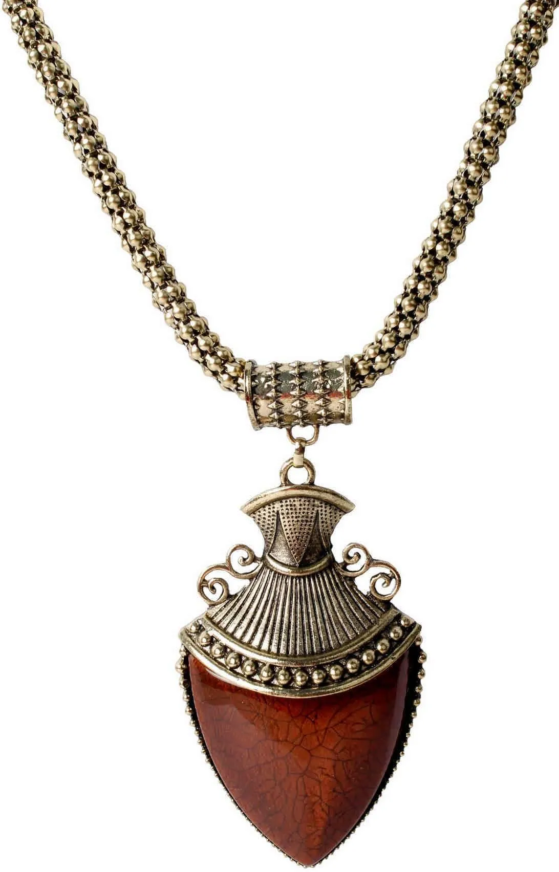 Big Agate Stones Design Imitation Fashion Metal Pendant with Long Chain For Girls