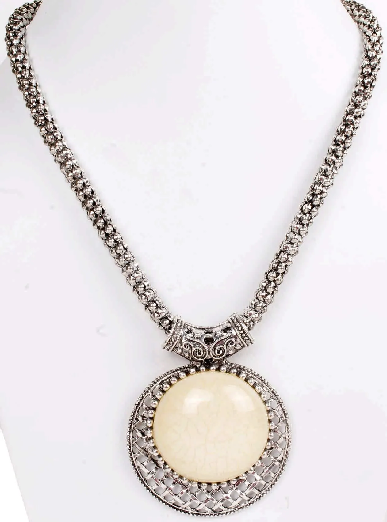 Big Agate Stones Design Imitation Fashion Metal Pendant with Long Chain For Girls