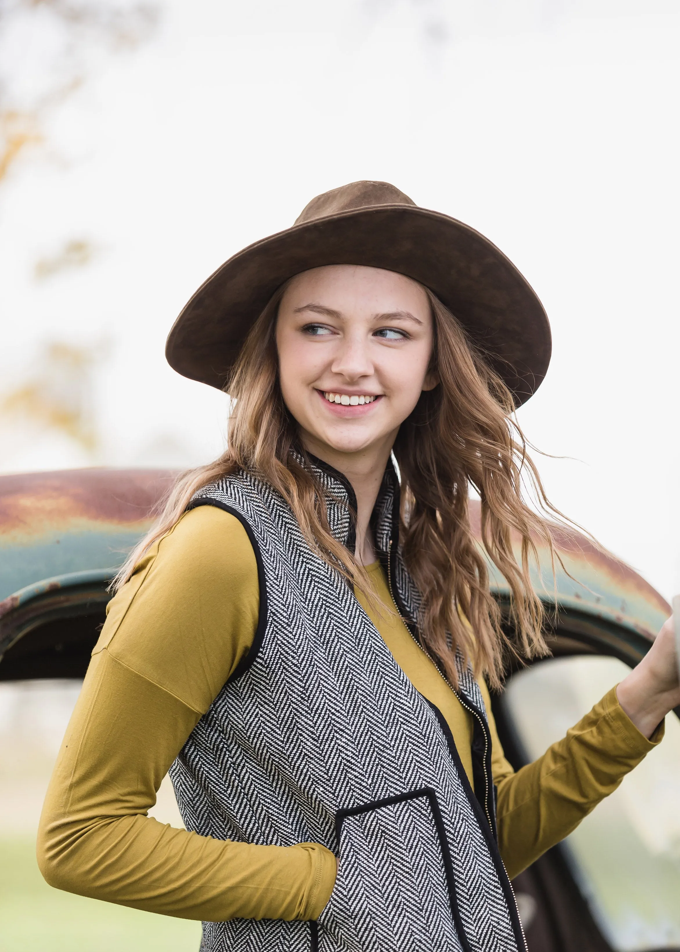 Black Herringbone Zip Up Vest - FINAL SALE