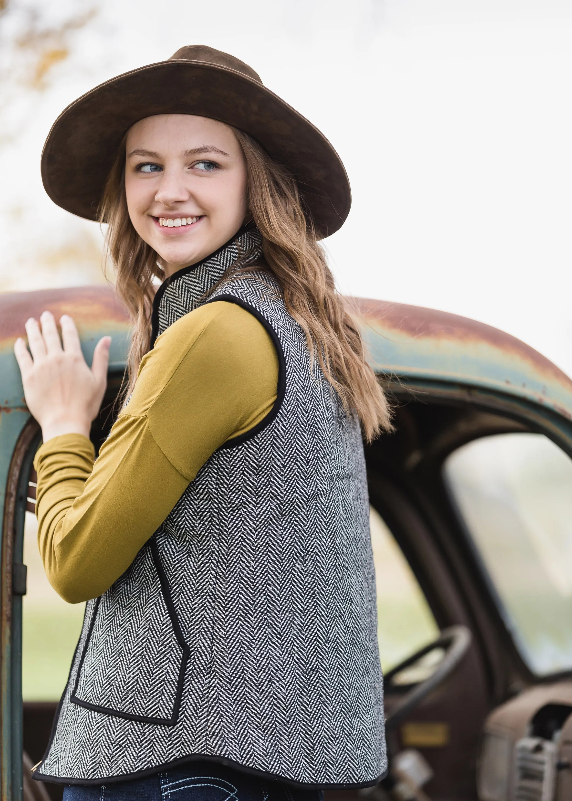 Black Herringbone Zip Up Vest - FINAL SALE