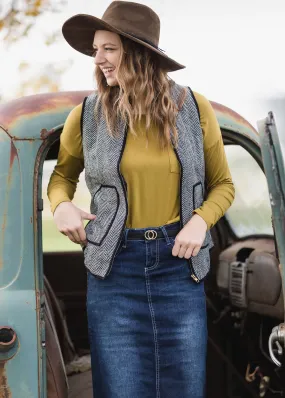 Black Herringbone Zip Up Vest - FINAL SALE