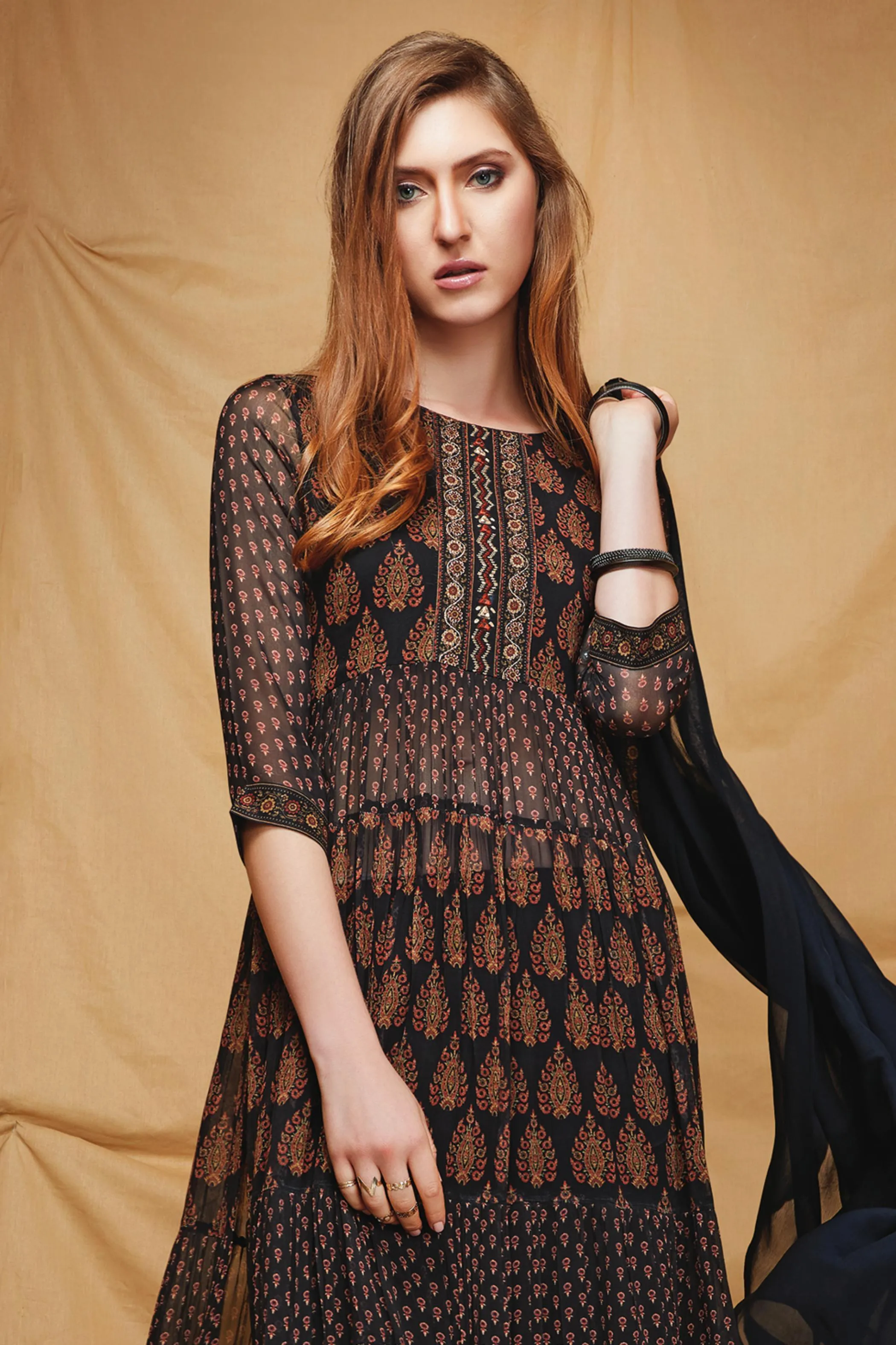 Black Mirror and Thread work with Digital Print Straight Cut Salwar Suit
