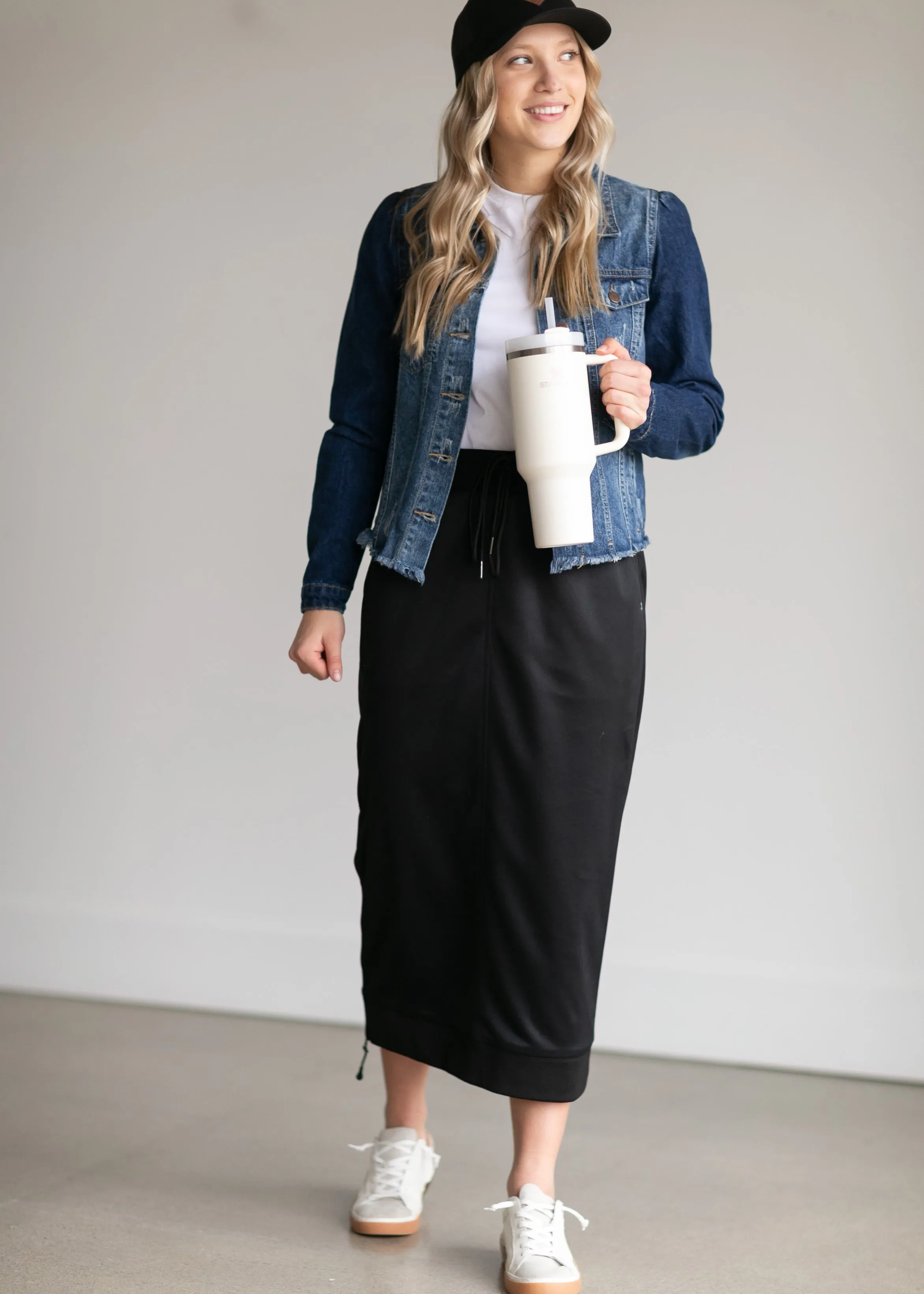 Bradi Black Side Zipper Midi Skirt - FINAL SALE