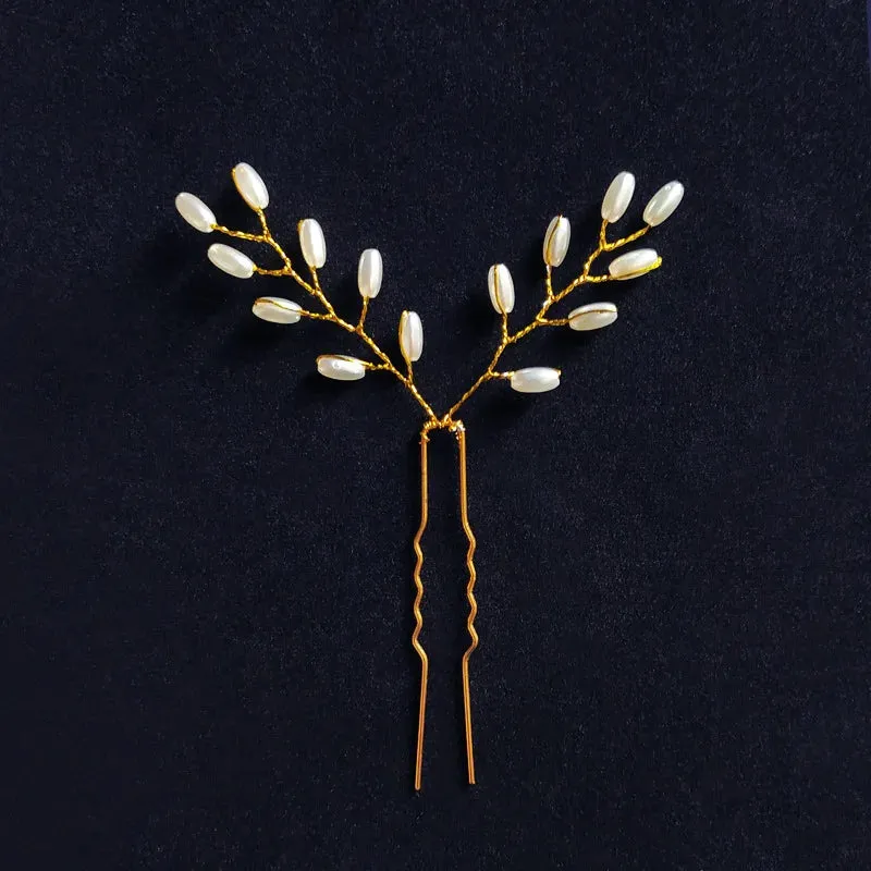 Bridal Wedding Hair Accessories Rhinestone Hair Pins Forks for Women Pearl Hairpins Bride Headpiece Party Jewelry Gift Dropship