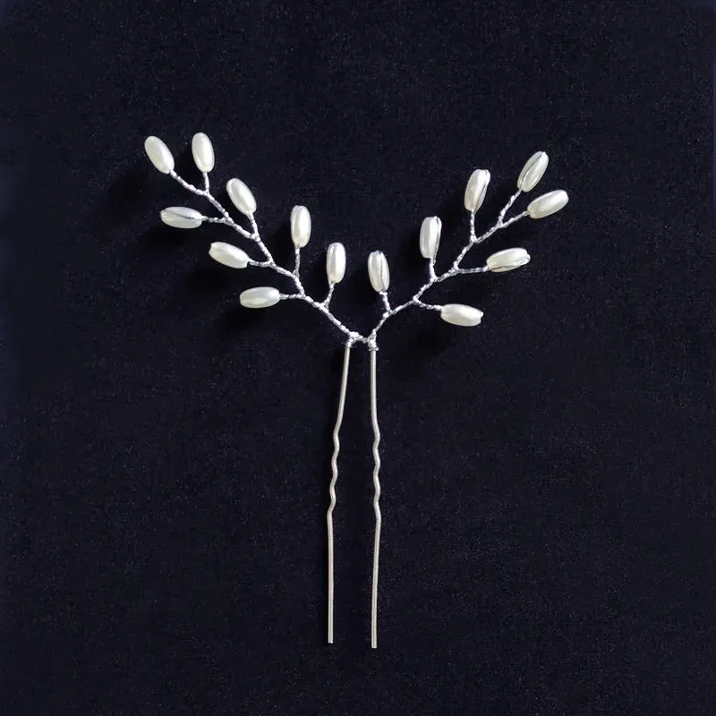Bridal Wedding Hair Accessories Rhinestone Hair Pins Forks for Women Pearl Hairpins Bride Headpiece Party Jewelry Gift Dropship