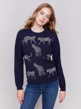 CHARLIE B CHEETAH SWEATER - NAVY - C2763101CP687