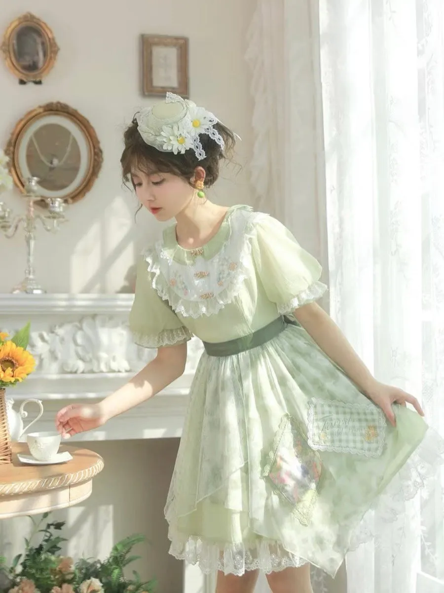 Forest Prince Mint Pastoral Lace Floral Doll Dress