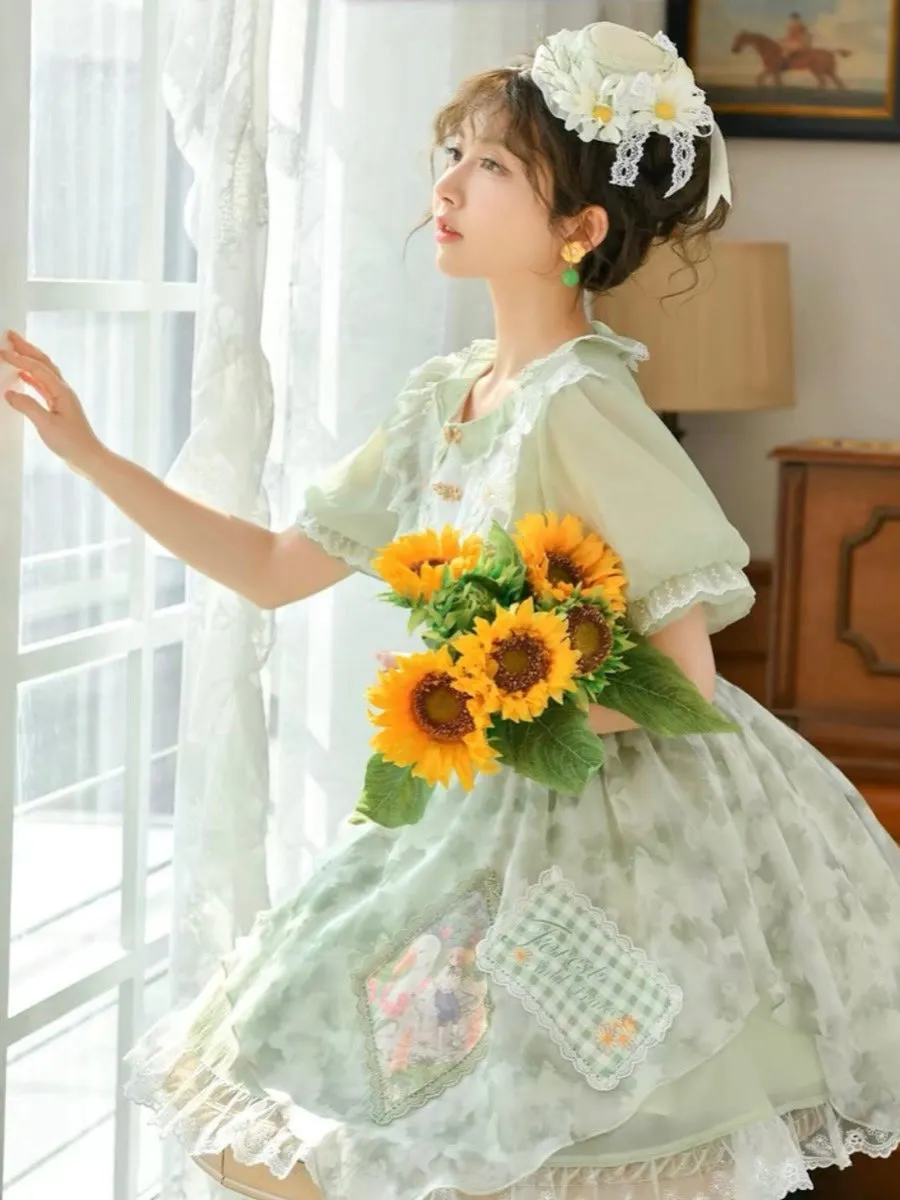 Forest Prince Mint Pastoral Lace Floral Doll Dress
