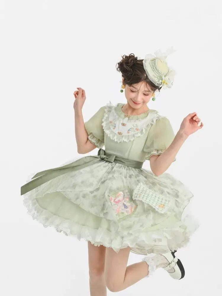 Forest Prince Mint Pastoral Lace Floral Doll Dress