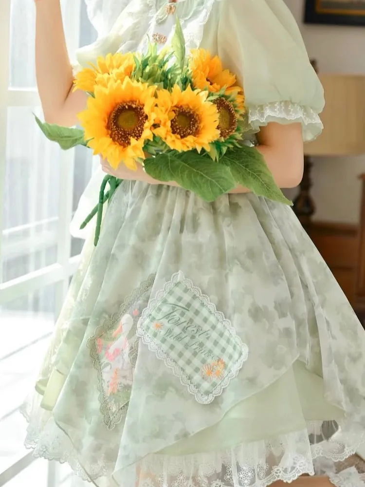 Forest Prince Mint Pastoral Lace Floral Doll Dress