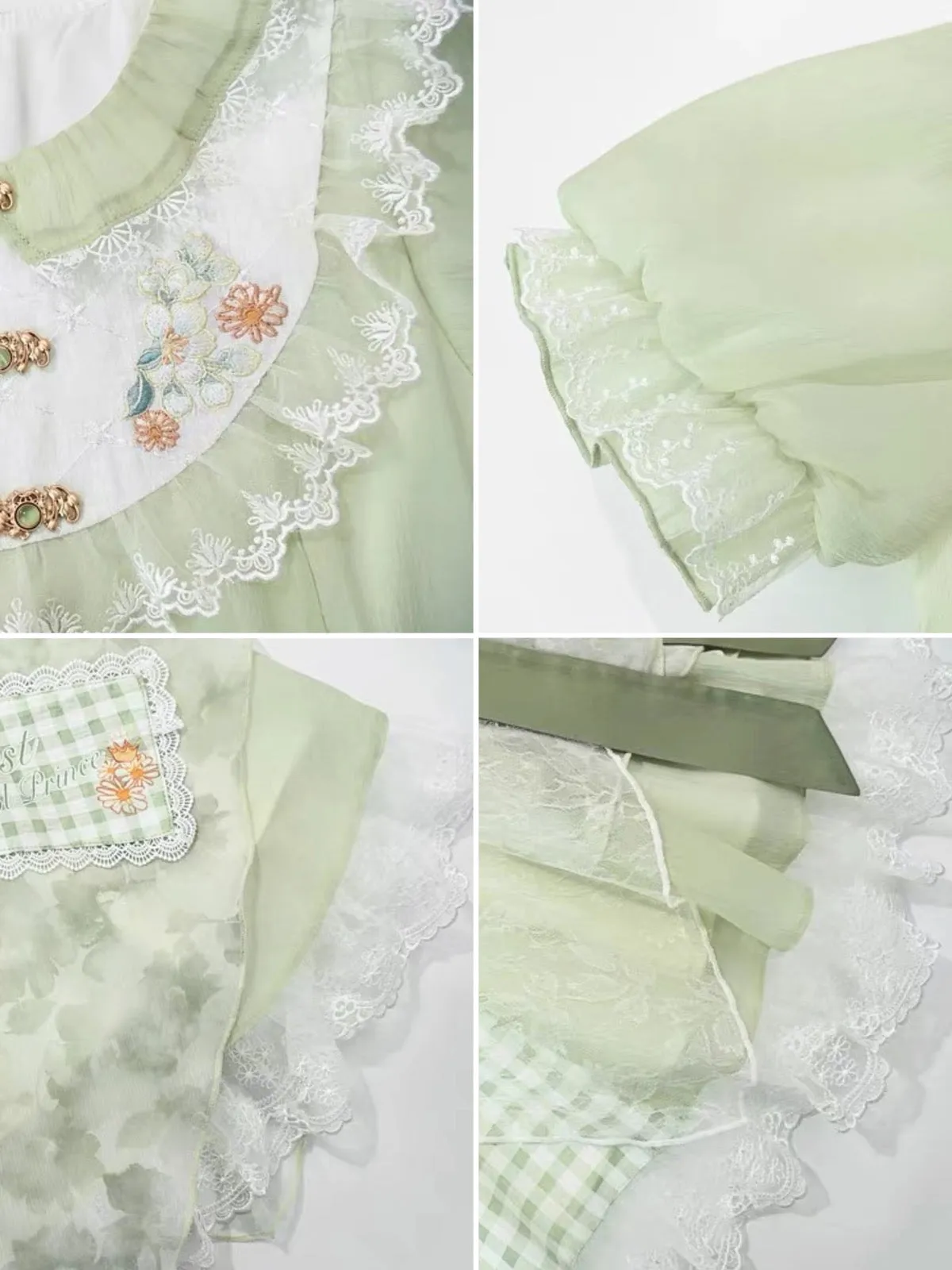 Forest Prince Mint Pastoral Lace Floral Doll Dress