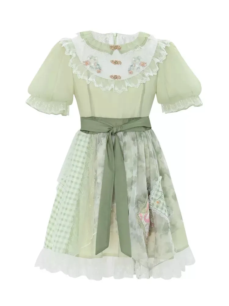 Forest Prince Mint Pastoral Lace Floral Doll Dress