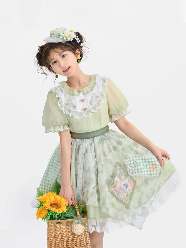 Forest Prince Mint Pastoral Lace Floral Doll Dress
