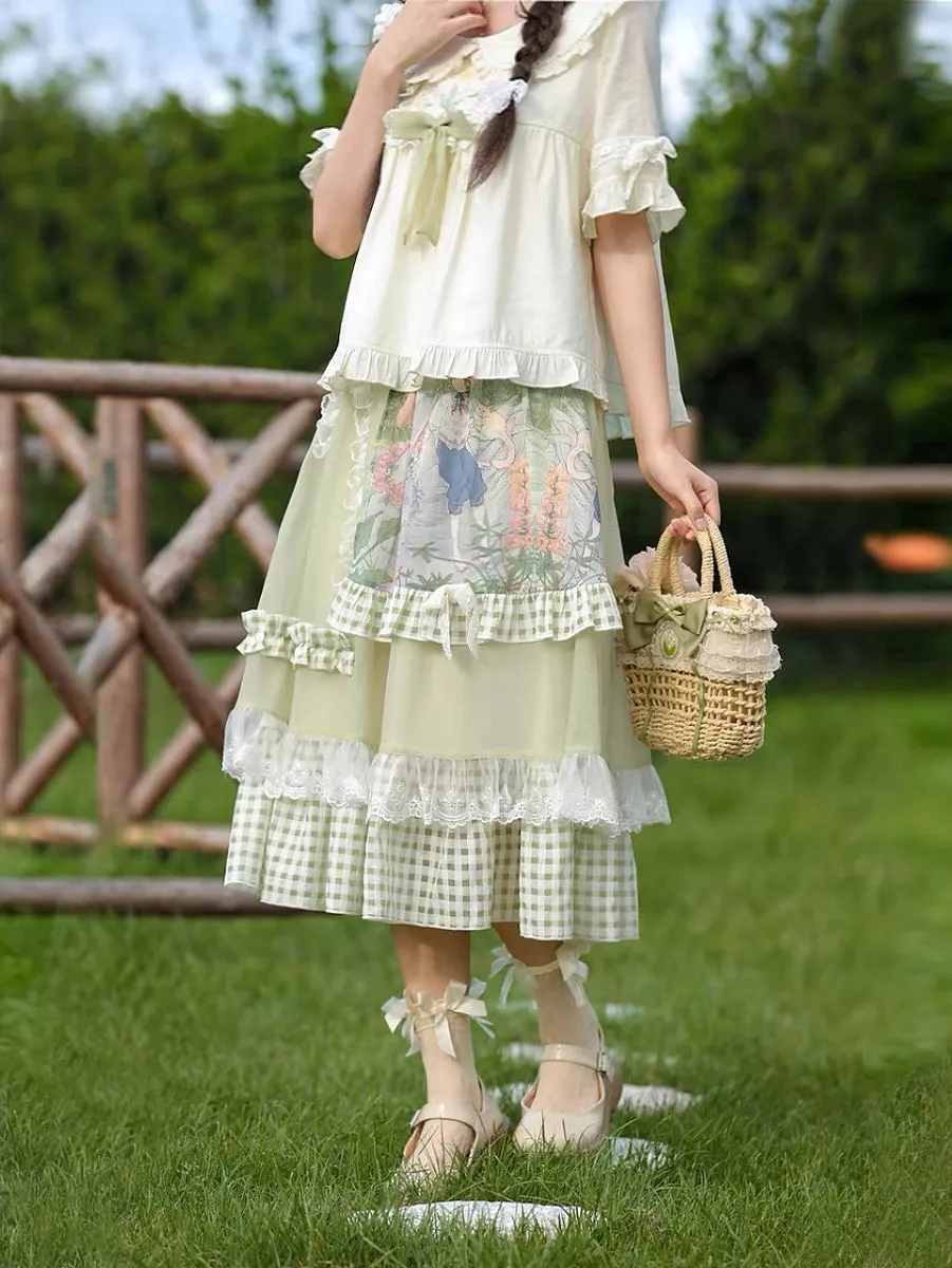 Forest Prince Pastoral Gingham Lace Skirt