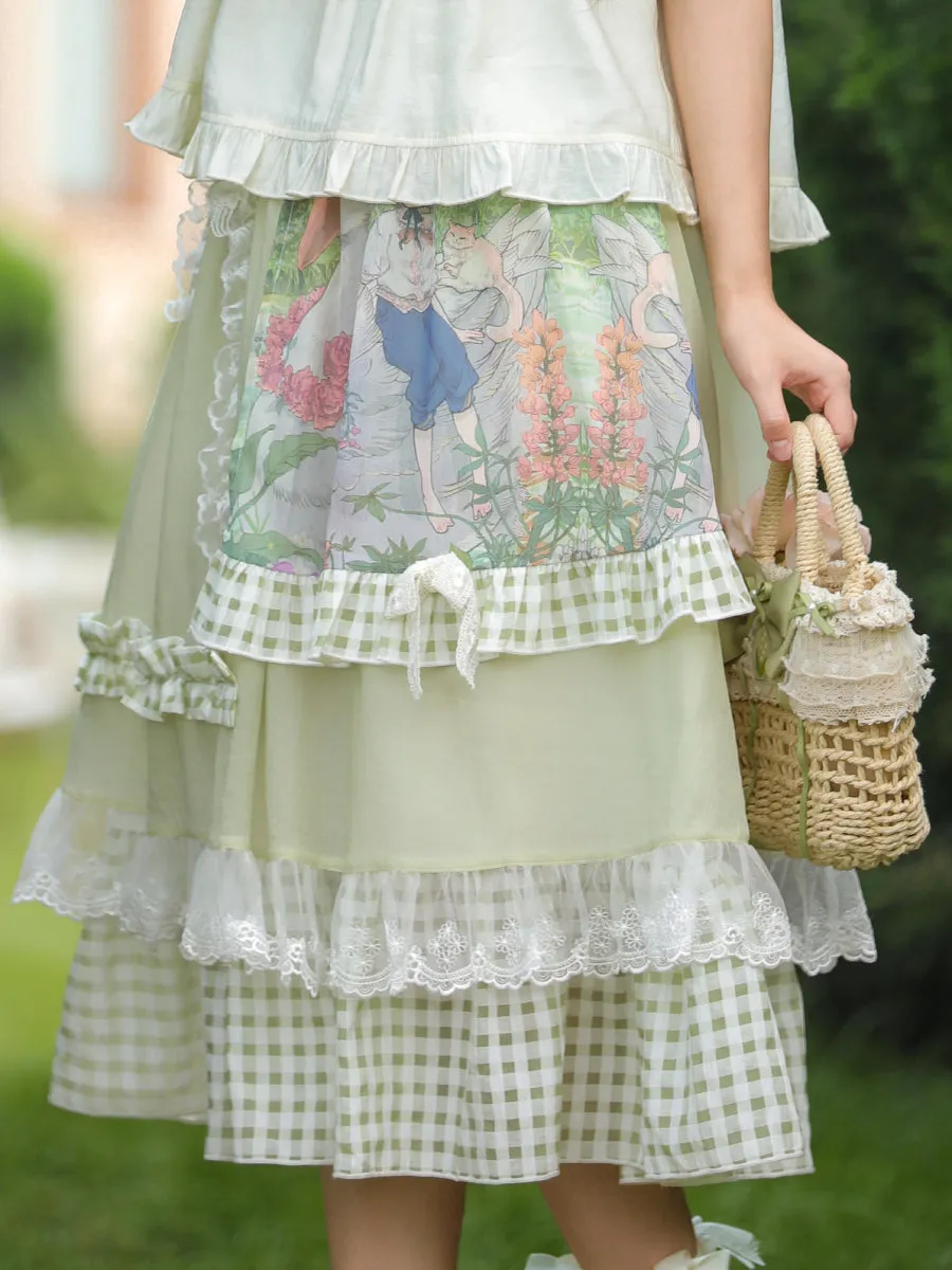 Forest Prince Pastoral Gingham Lace Skirt