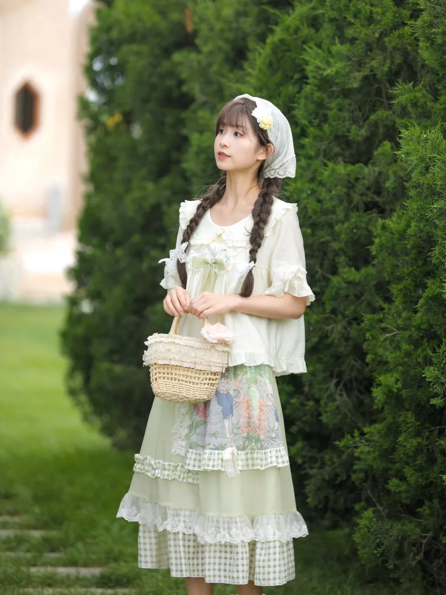 Forest Prince Pastoral Gingham Lace Skirt